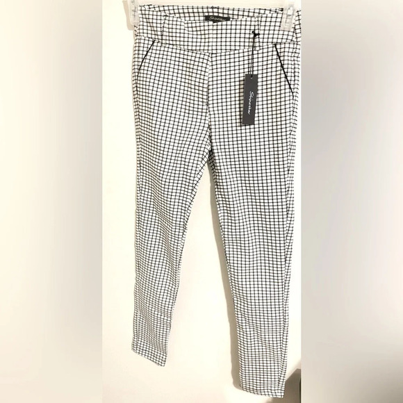 SZ M women shinestar Houndstooth Skinny Dressy Pants black & white - Picture 4 of 7